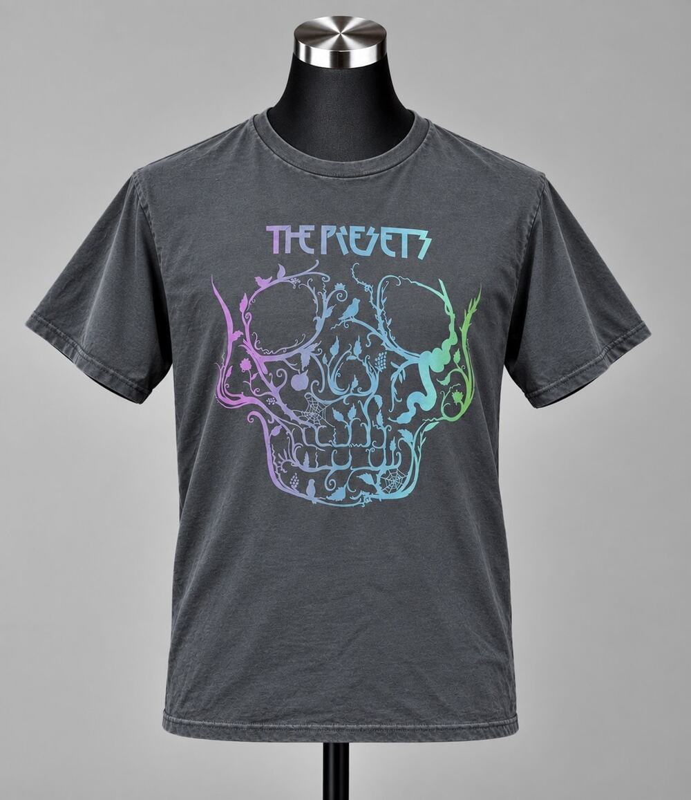 The Presets Garden Skull Band T-Shirt Charcoal Graphic Tee Men's Size Large